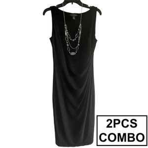 #29 NWT - Ralph Lauren Black Ruched Sleeveless Fitted Dress Size 6 + Necklace